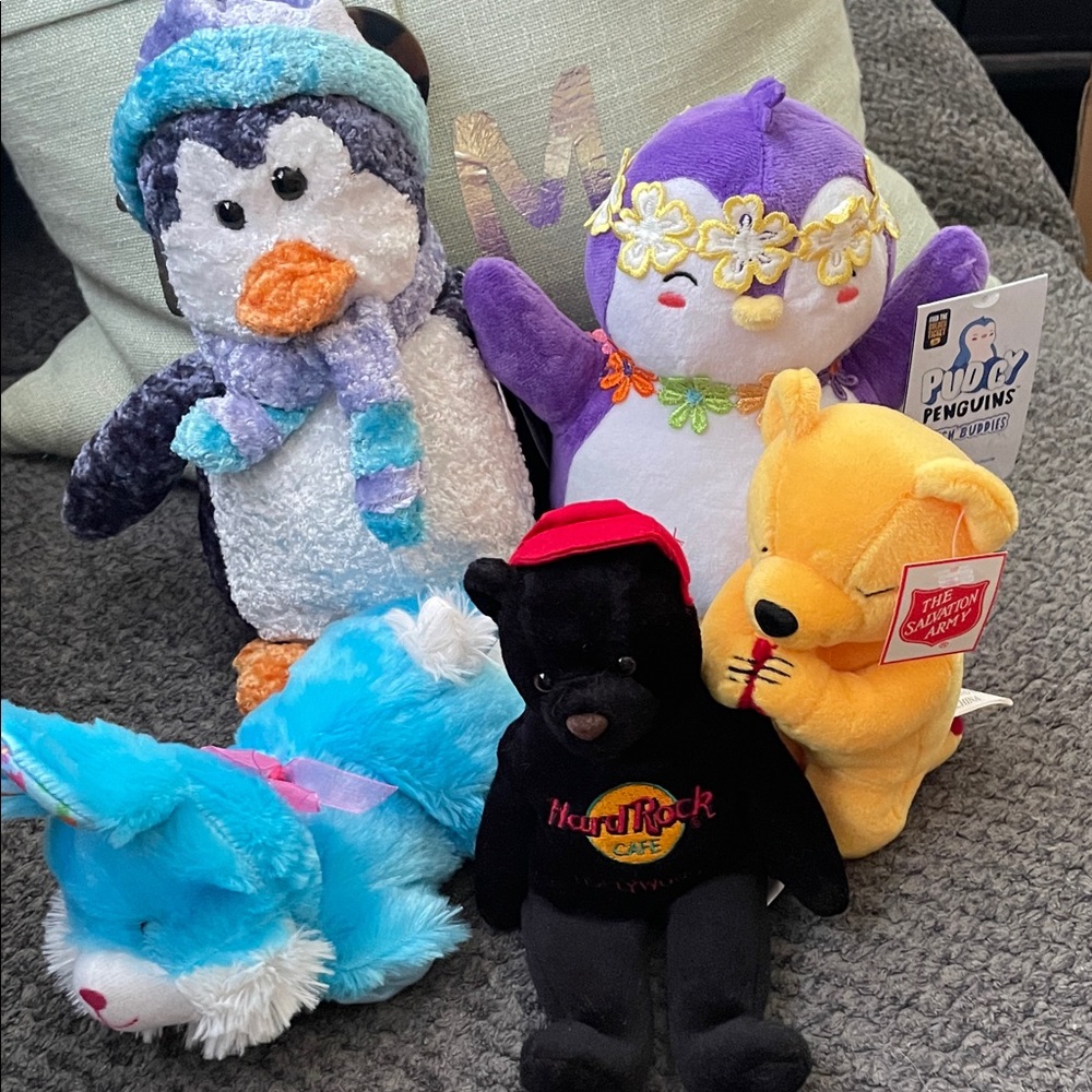 Colorful Plush Toy Collection Bears, Penguins, and Rabbit